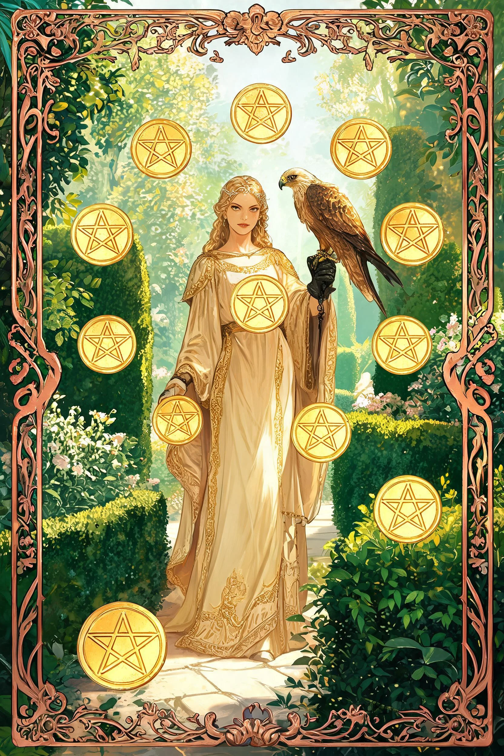 ไพ่ เก้าเหรียญ (Nine of Pentacles)