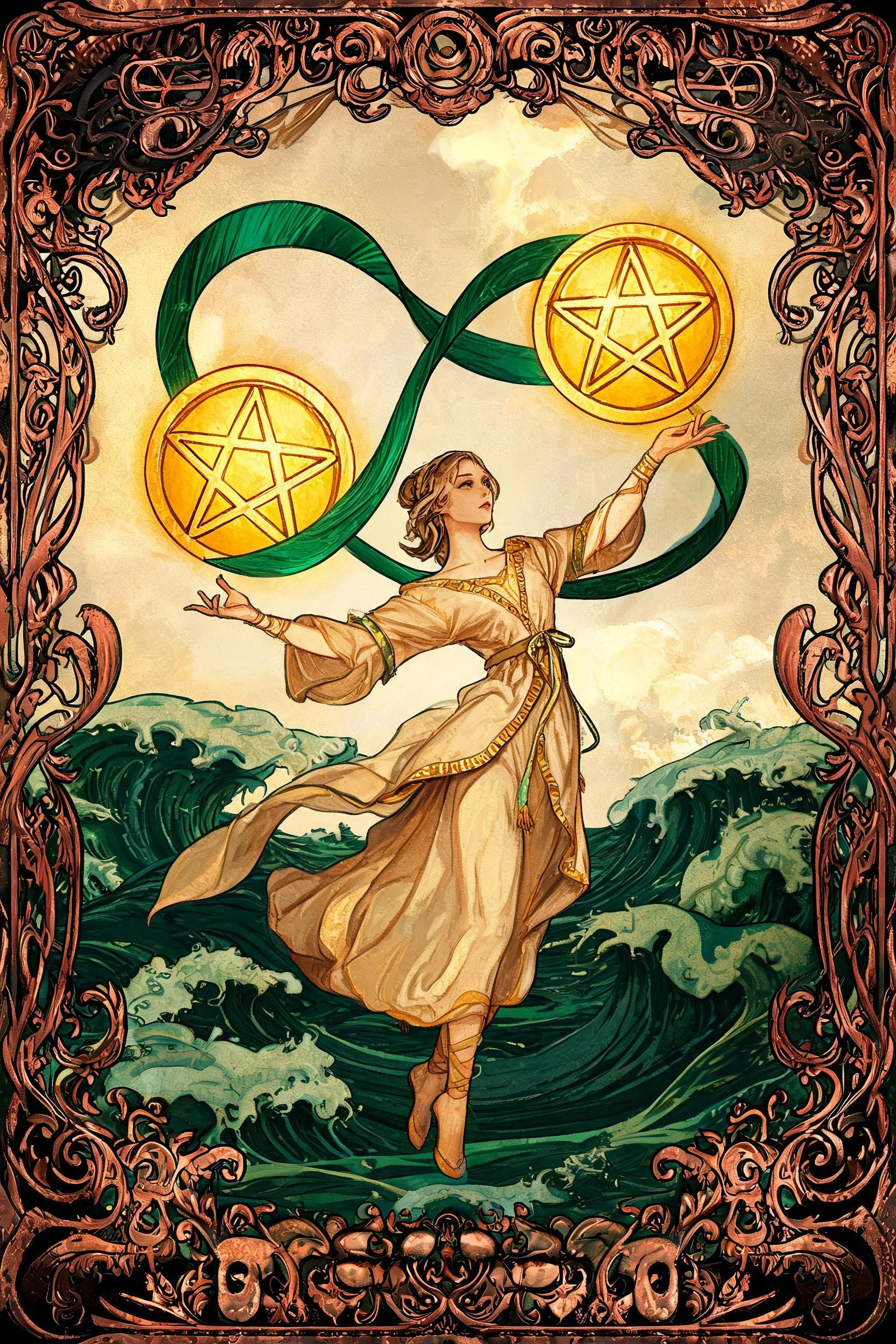 ไพ่ สองเหรียญ (Two of Pentacles)
